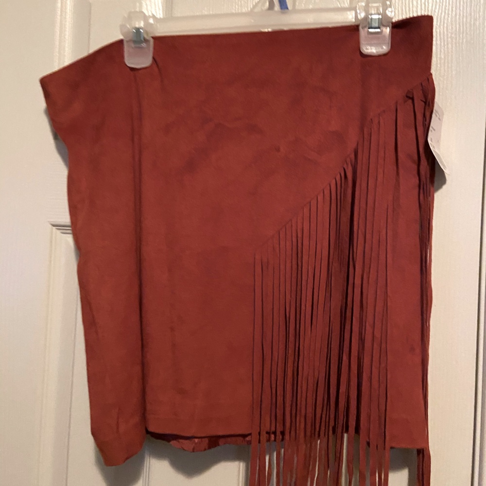 Suede fringe mini skirt